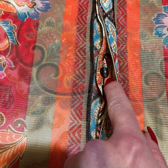 Chico's Travelers Paisley Print Top Multicolor Sheer Blouse Jacket Size 2 Large - Picture 7 of 12
